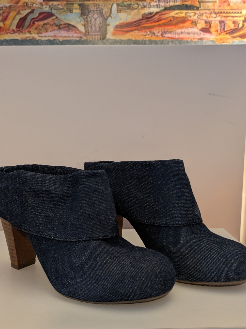 Steve Madden Vintage Dark Blue Denim Fold-Over Heeled Mules - Women